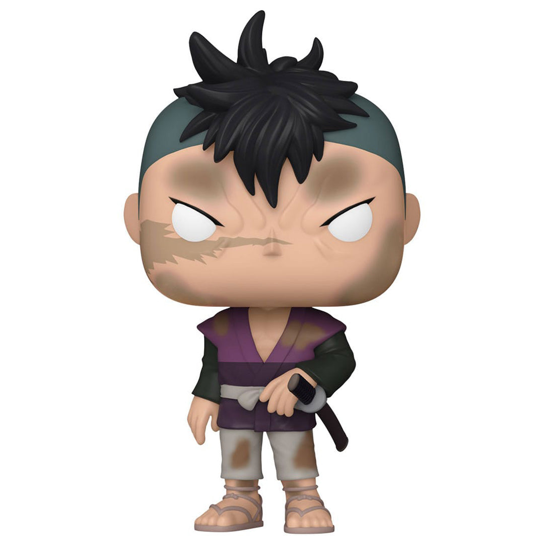 Vue de face avec plan rapproché moyen de la figurine Funko Pop! Genya Shinazugawa de Demon Slayer, tenant un katana.