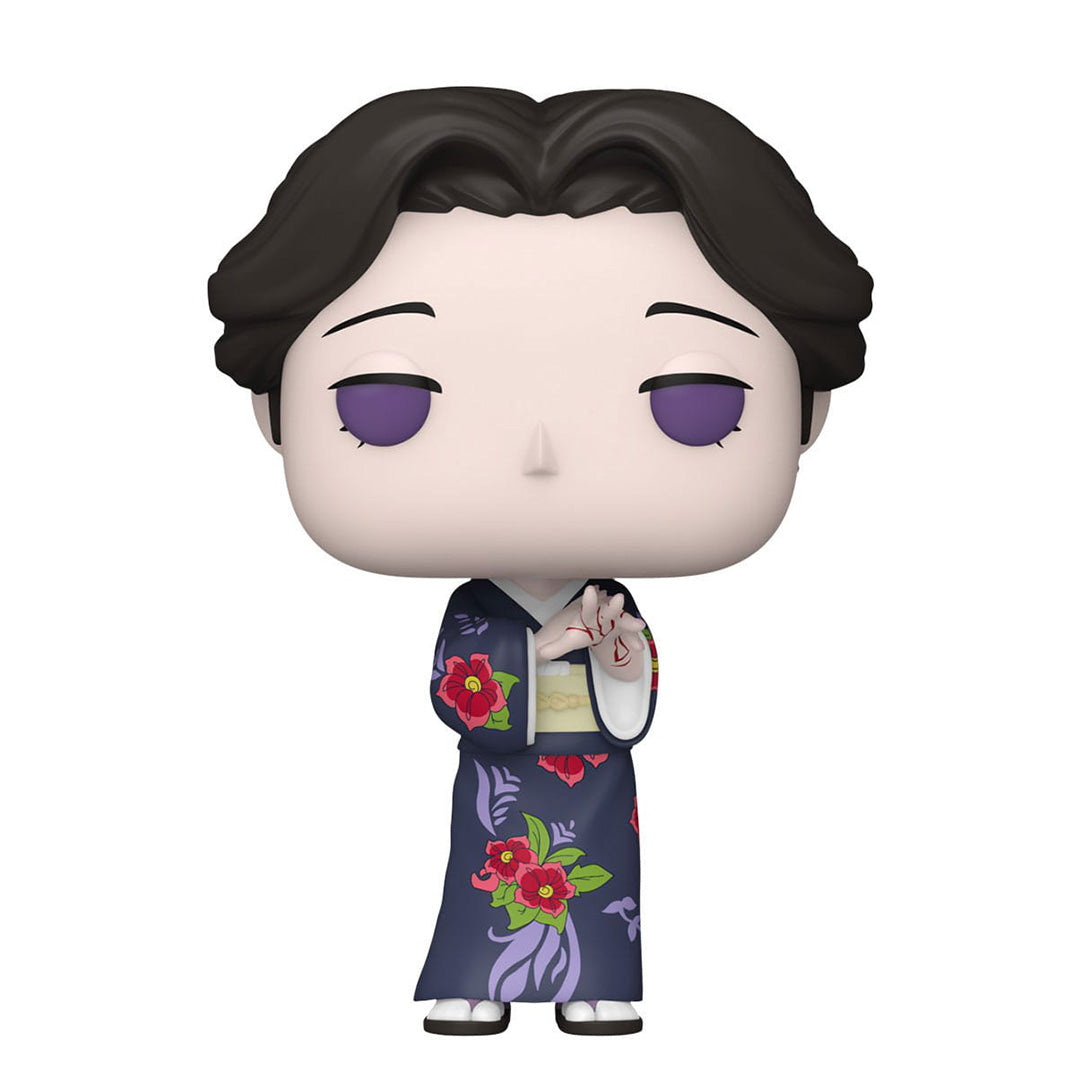 Vue de face avec plan rapproché de la figurine Funko Pop! de Tamayo de Demon Slayer en kimono traditionnel, bras croisés.
