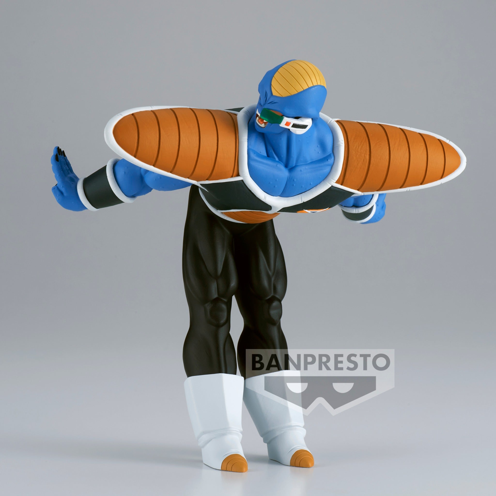 Figurine de Burter de Dragon Ball Z, mesurant 14 cm, représentant le personnage en pose emblématique avec les bras écartés, fabriquée par Banpresto.