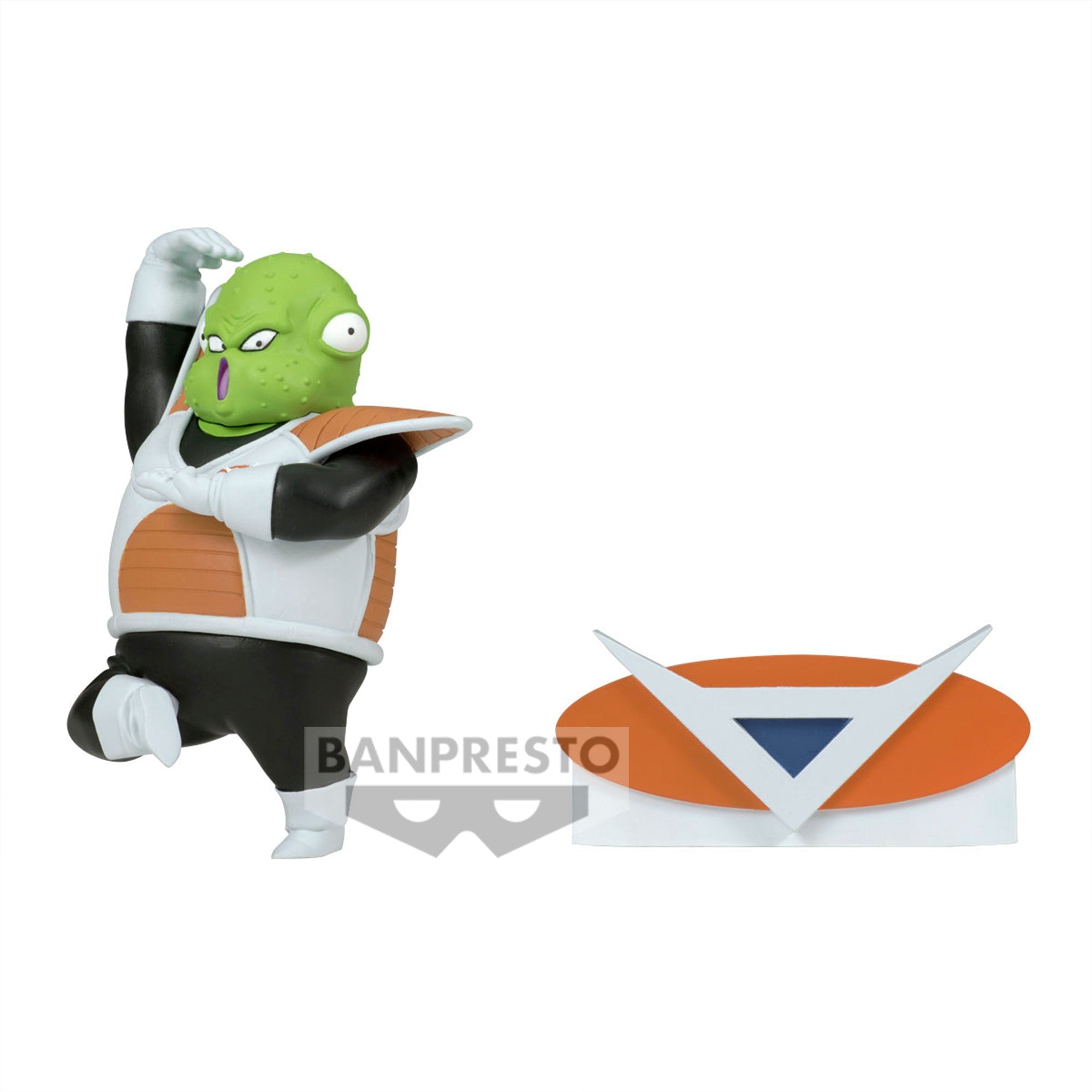 Figurine de Guldo du Commando Ginyu, mesurant 8 cm, représentant le personnage dans une pose caractéristique avec un socle spécial.