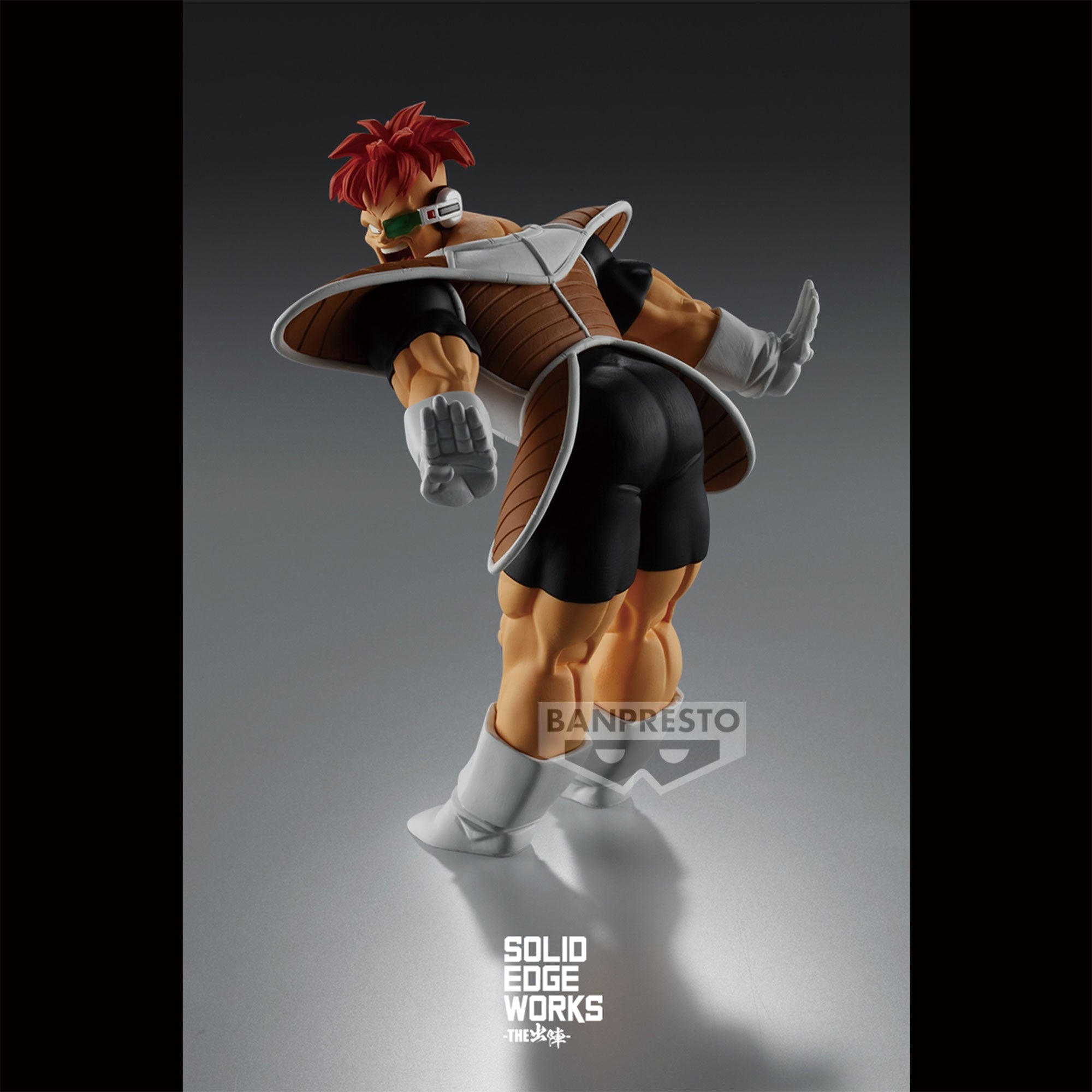 Figurine de Recoome de l'Escadron Ginyu, mesurant 14 cm, représentant Recoome de dos avec les bras écartés, fabriquée par Banpresto.