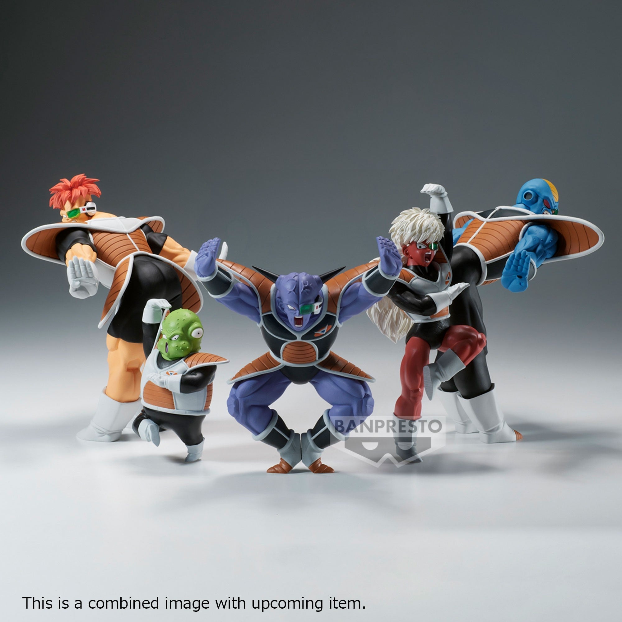 Figurine de Recoome de l'Escadron Ginyu, mesurant 14 cm, représentant Recoome de dos avec les bras écartés, fabriquée par Banpresto.