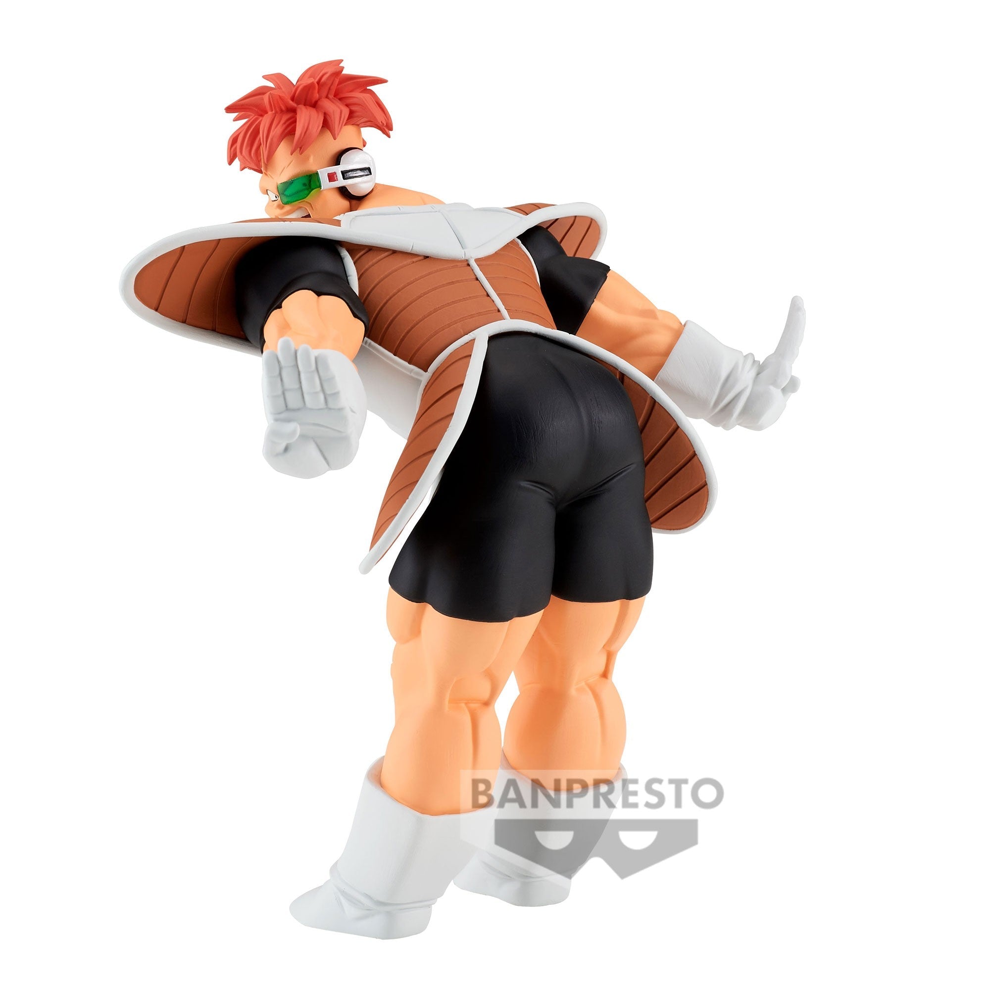 Figurine de Recoome de l'Escadron Ginyu, mesurant 14 cm, représentant Recoome de dos avec les bras écartés, fabriquée par Banpresto.