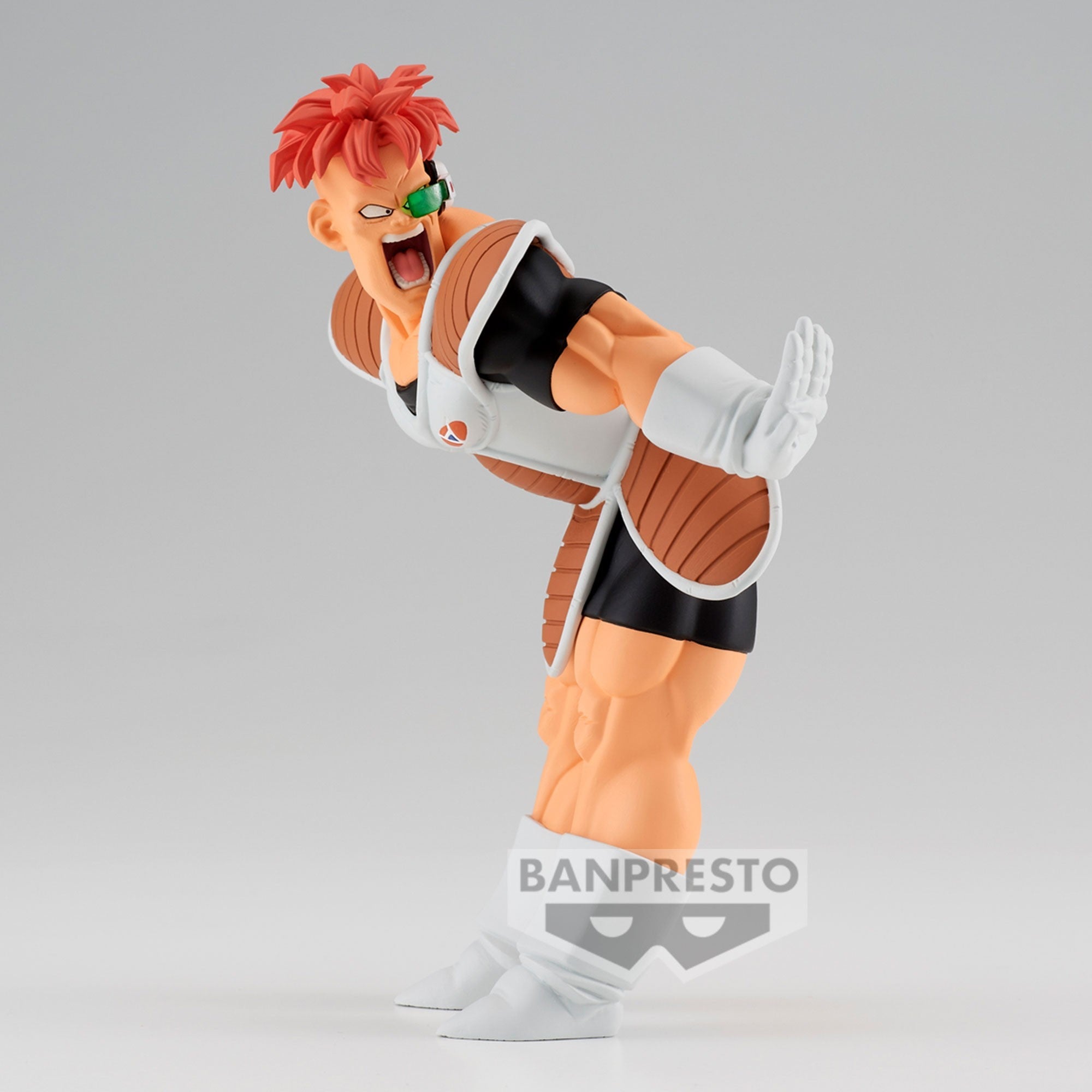 Figurine de Recoome de l'Escadron Ginyu, mesurant 14 cm, représentant Recoome de dos avec les bras écartés, fabriquée par Banpresto.