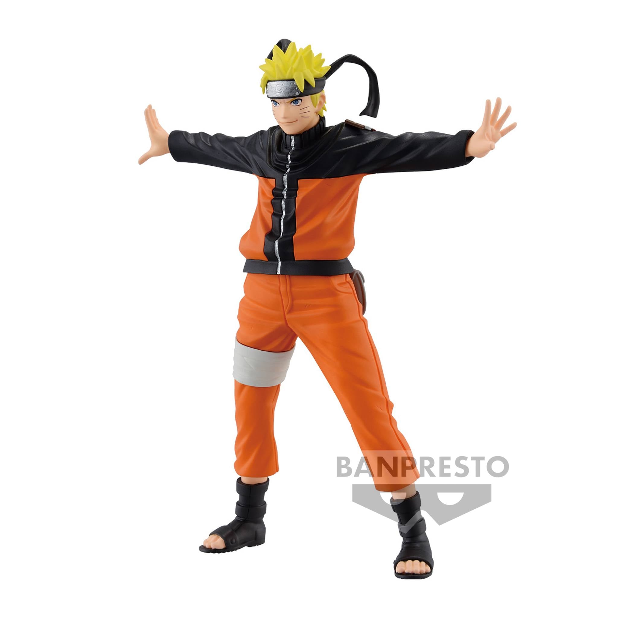 Figurine de Naruto Uzumaki en PVC, écartant les bras avec Kurama en arrière-plan.