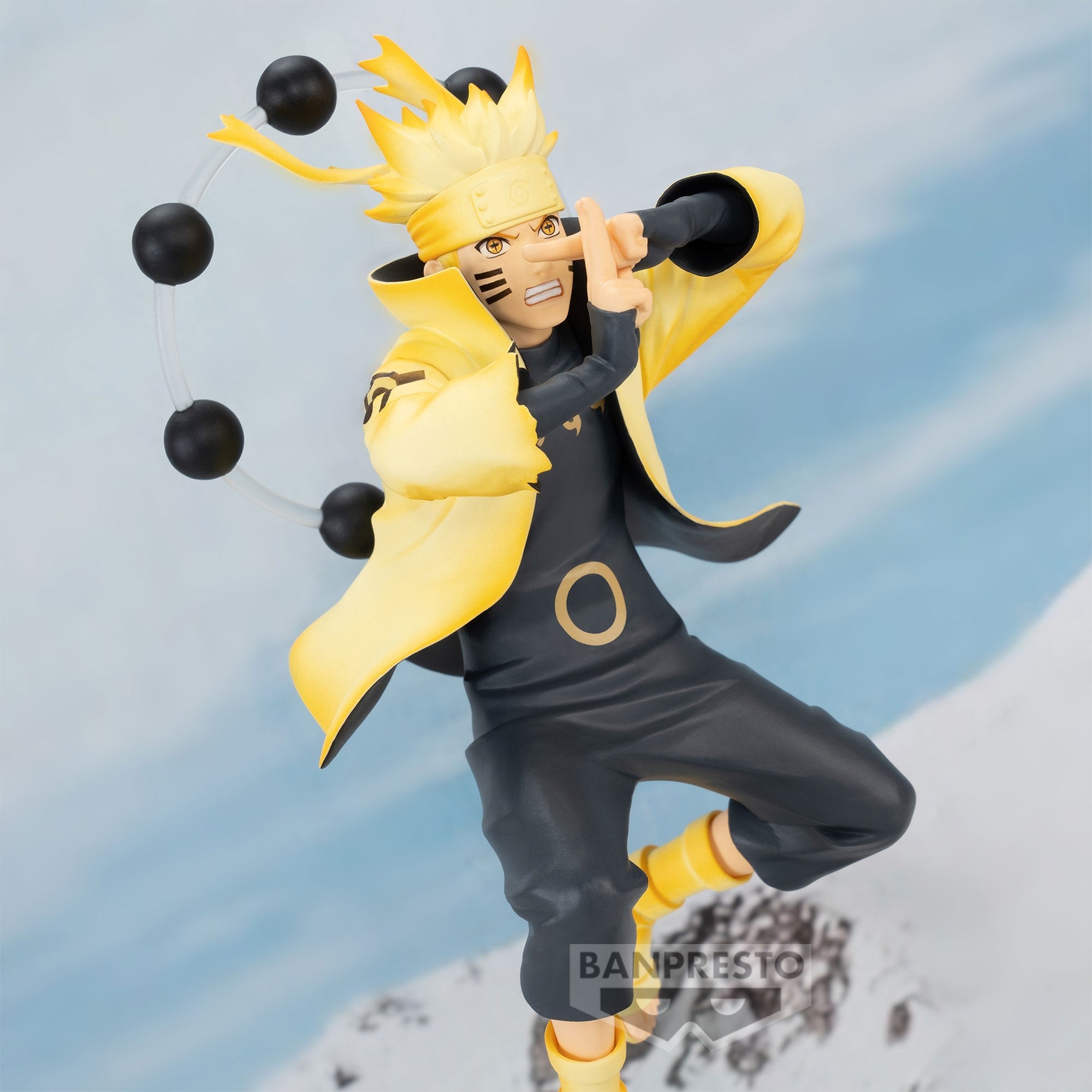 Figurine de Naruto Uzumaki en mode ermite avec une posture emblématique et des Sphères de Vérité.