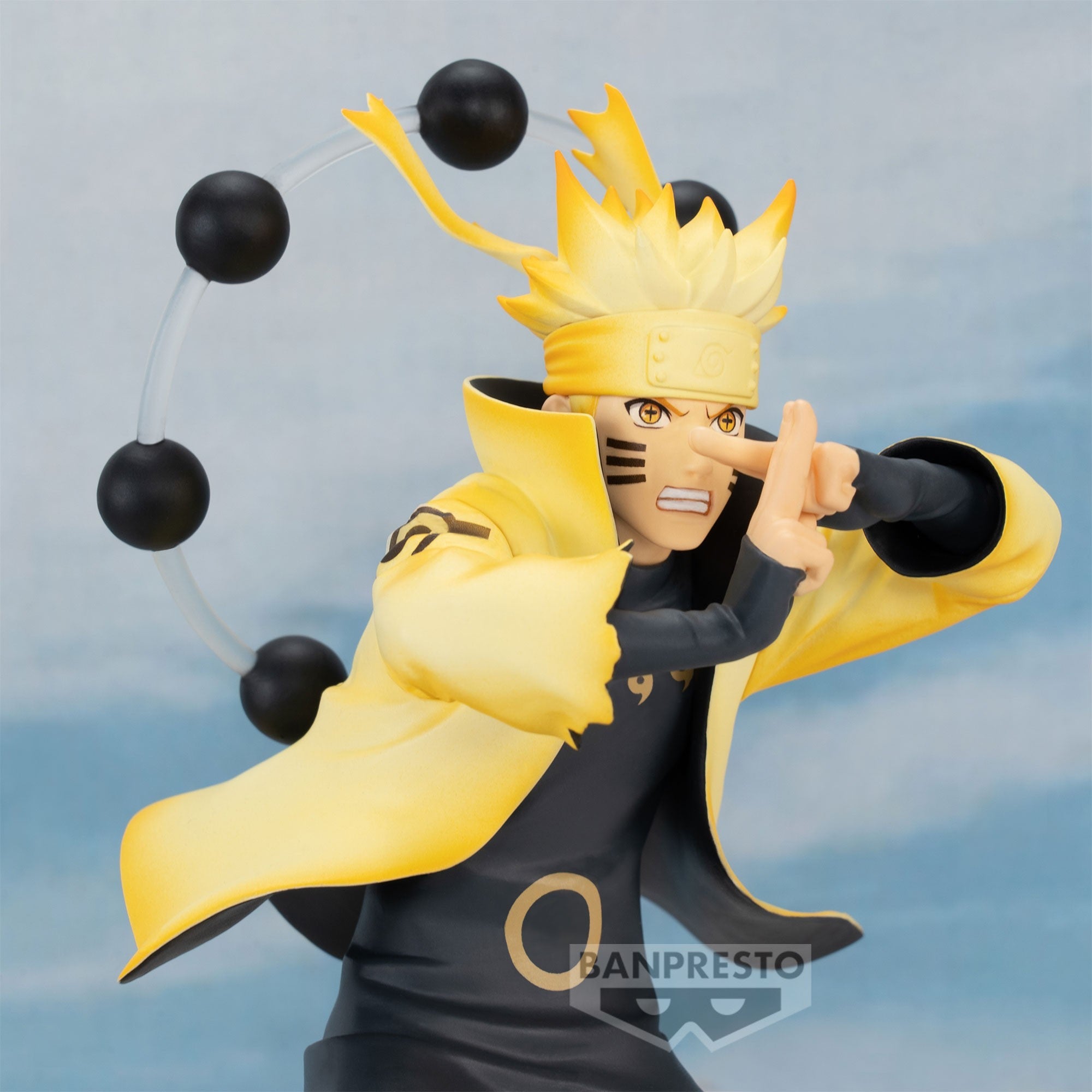 Figurine de Naruto Uzumaki en mode ermite avec une posture emblématique et des Sphères de Vérité.