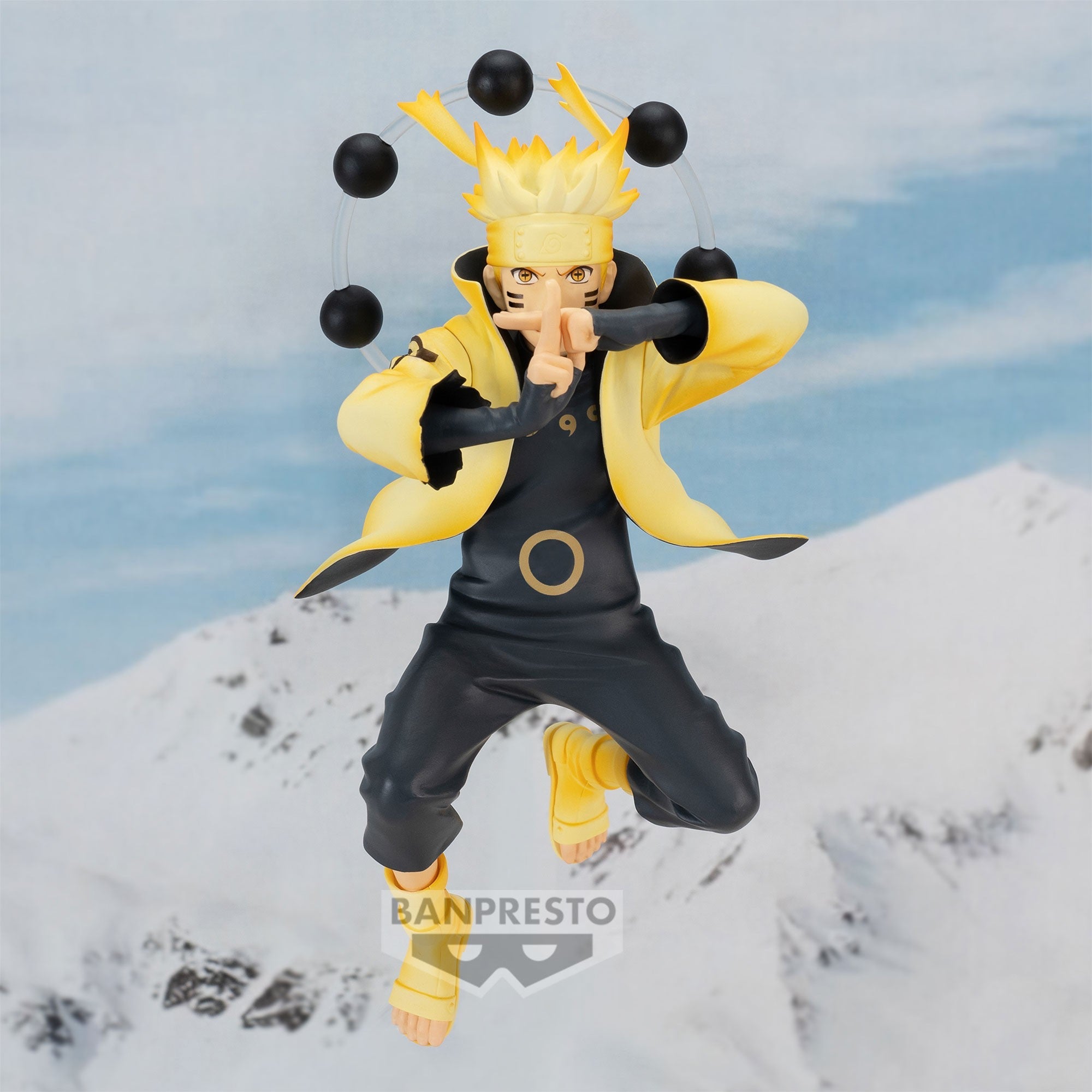 Figurine de Naruto Uzumaki en mode ermite avec une posture emblématique et des Sphères de Vérité.