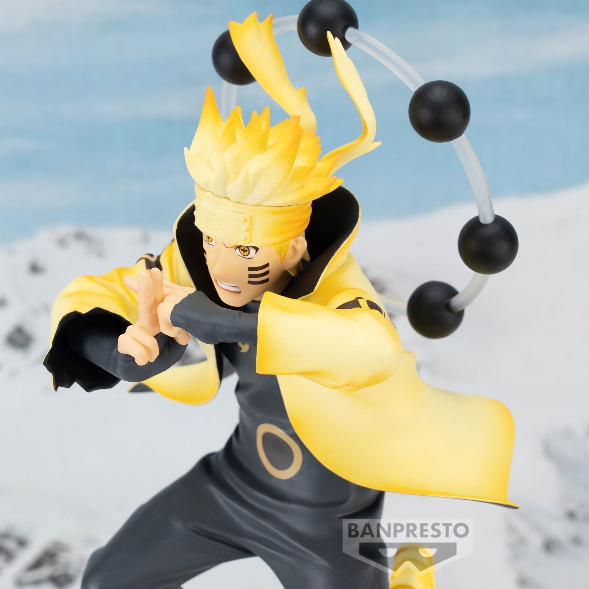 Figurine de Naruto Uzumaki en mode ermite avec une posture emblématique et des Sphères de Vérité.