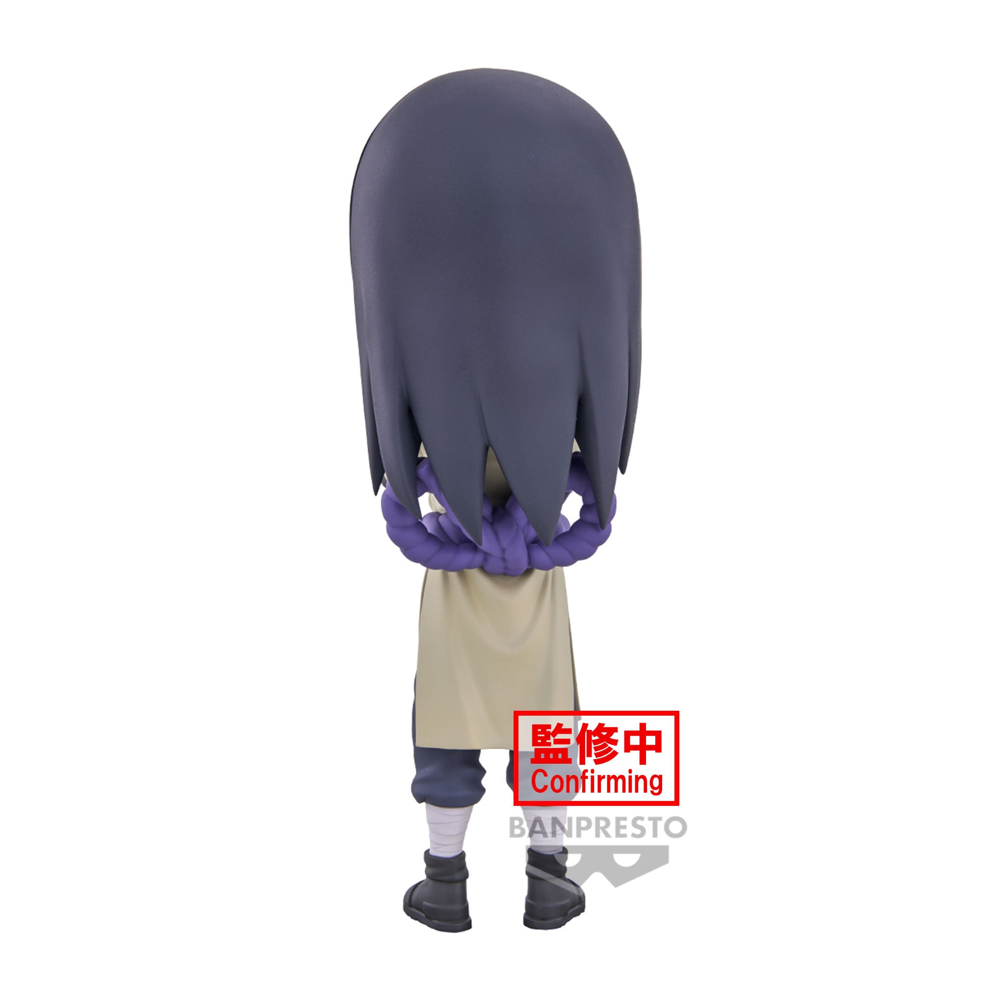 Figurine d'Orochimaru avec cheveux noirs, yeux dorés, expression malicieuse et mains jointes pour une technique ninjutsu.