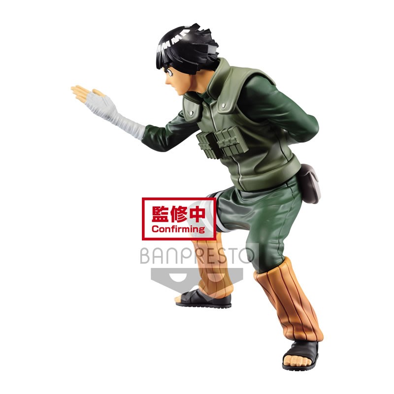 Figurine de Rock Lee en position de garde, très détaillée, fabriquée par BANPRESTO.