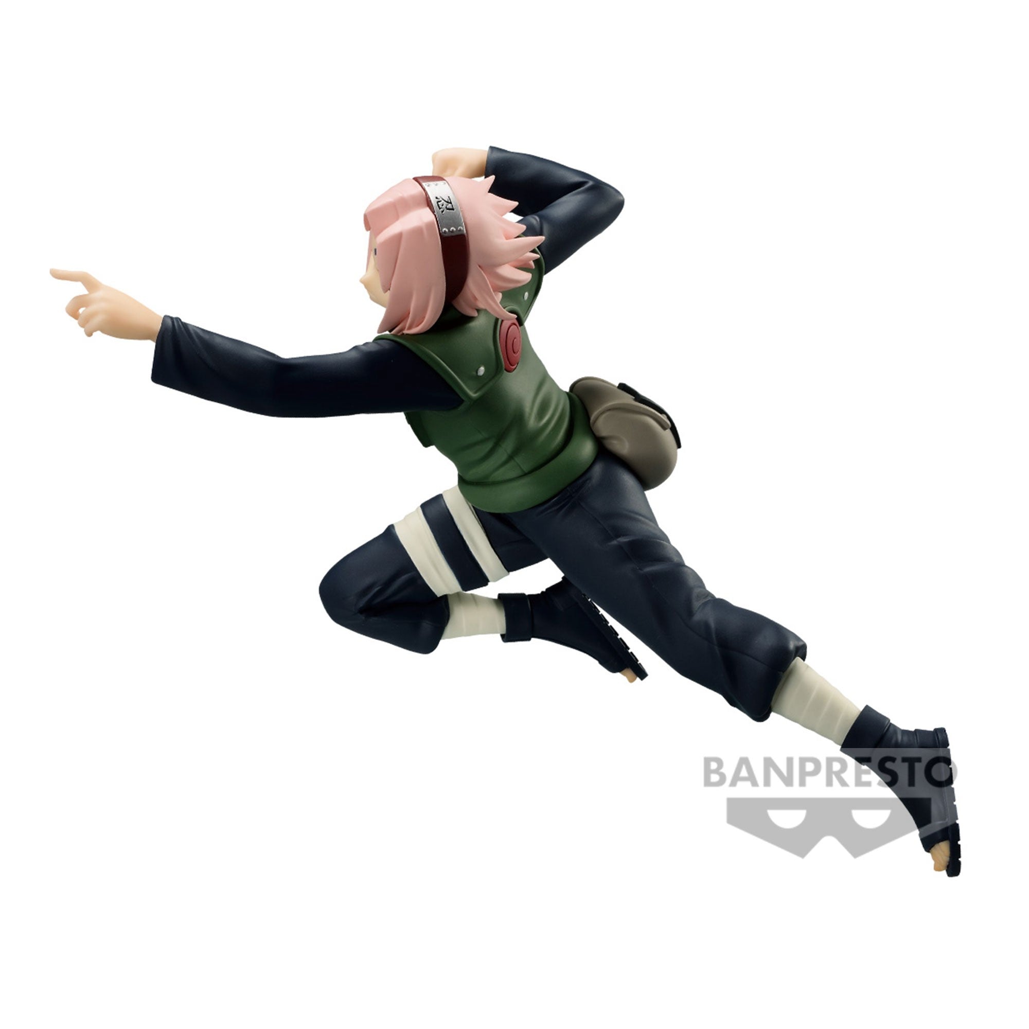 Figurine de Sakura Haruno de Naruto Shippuden avec un gilet de protection vert et une pose dynamique.