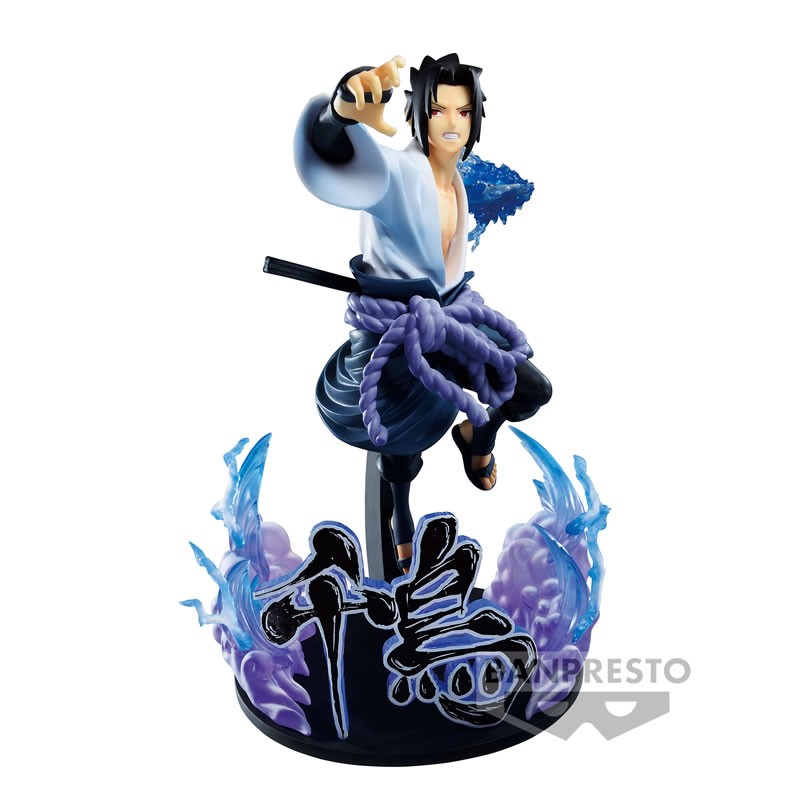 Figurine de Sasuke Uchiha exécutant le Chidori avec un diorama dynamique et des effets spéciaux.