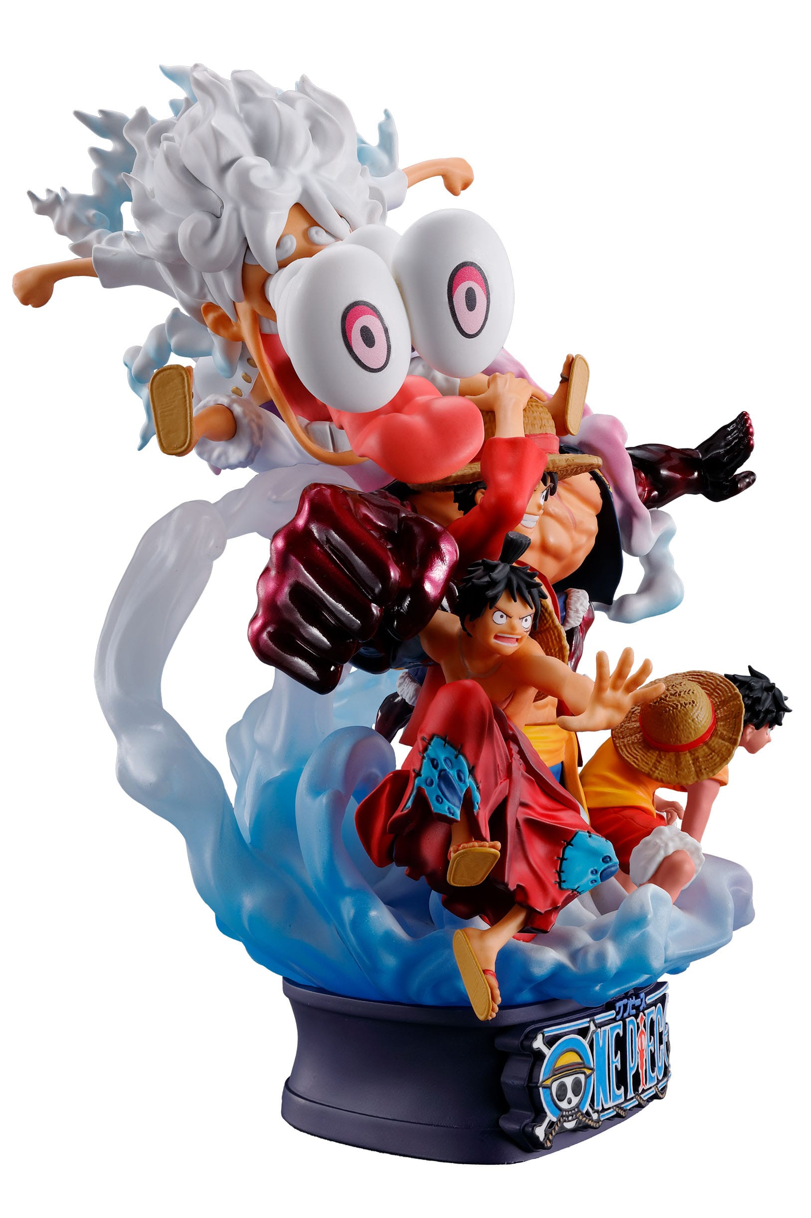 Figurine de Monkey D. Luffy en position dynamique, représentant son caractère intrépide, sculptée avec des détails précis, fabriquée par MegaHouse.