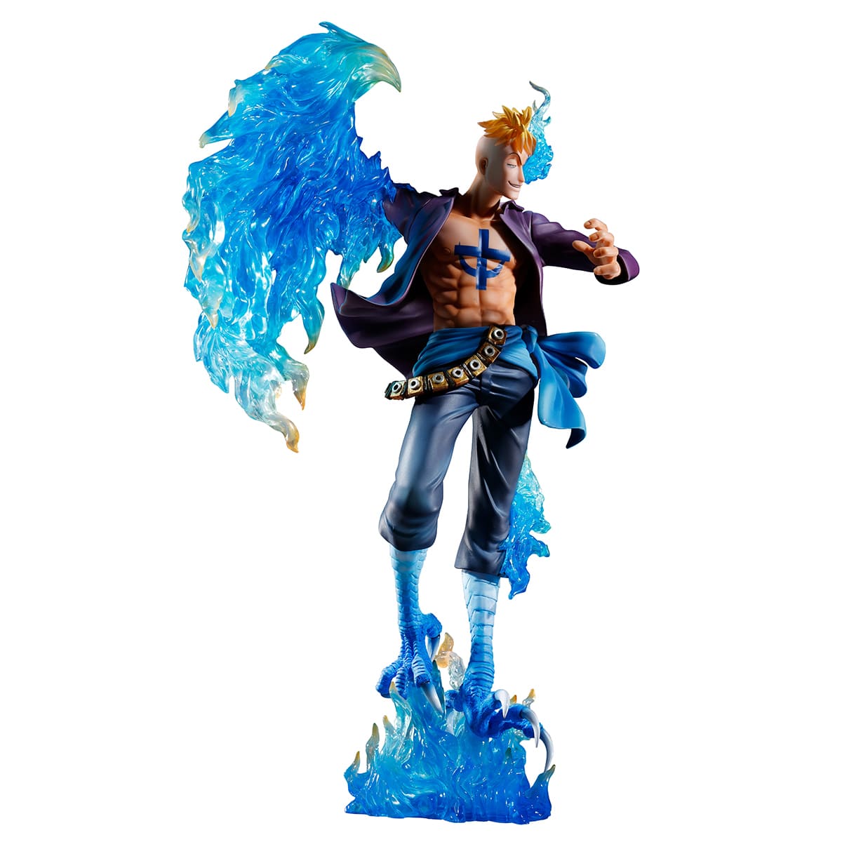 Marco le Phenix, personnage emblématique de One Piece, représenté en pose dynamique utilisant son Fruit du Démon sous forme hybride, avec des détails minutieux et une peinture de haute qualité.
