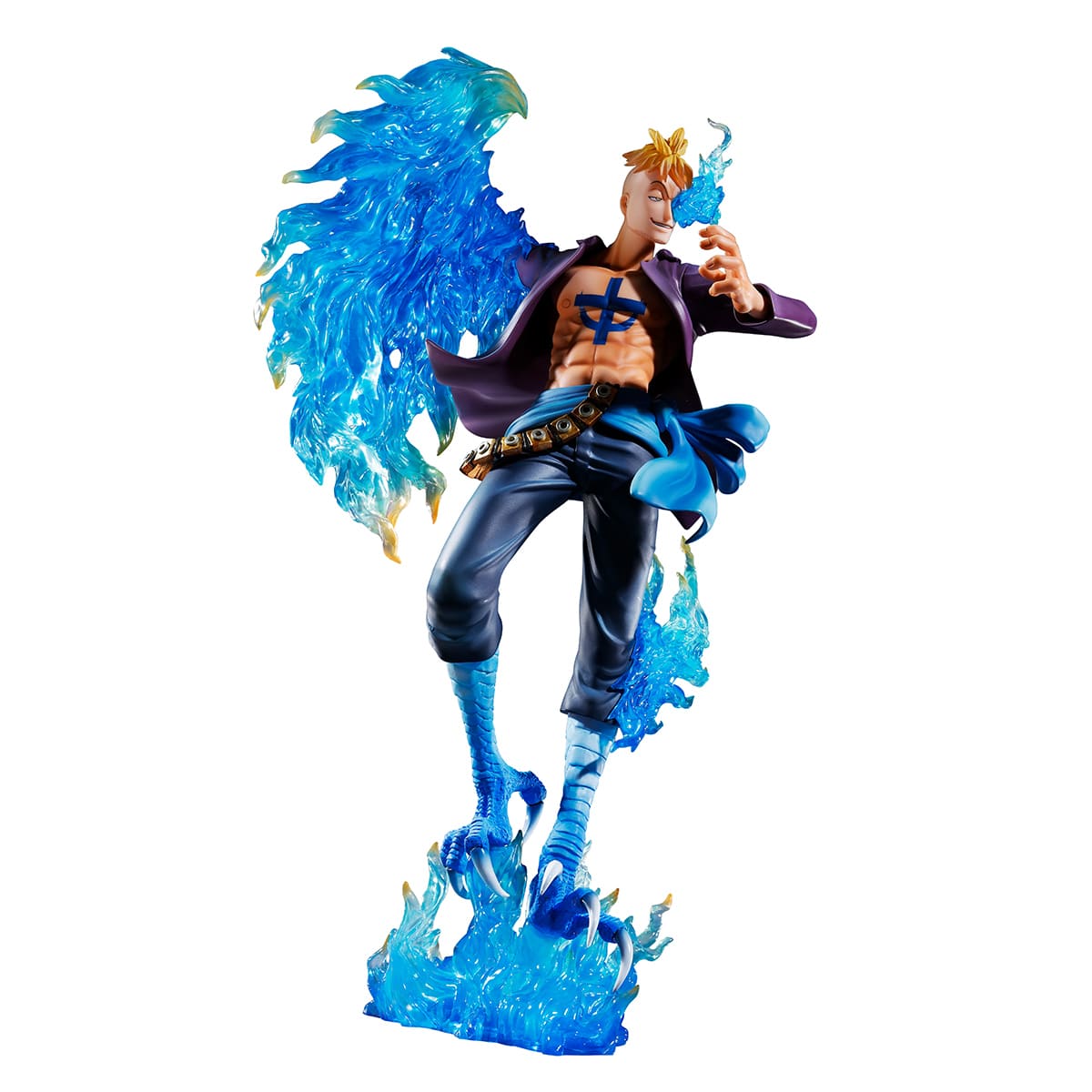 Marco le Phenix, personnage emblématique de One Piece, représenté en pose dynamique utilisant son Fruit du Démon sous forme hybride, avec des détails minutieux et une peinture de haute qualité.