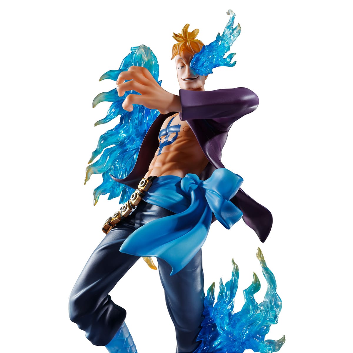 Marco le Phenix, personnage emblématique de One Piece, représenté en pose dynamique utilisant son Fruit du Démon sous forme hybride, avec des détails minutieux et une peinture de haute qualité.