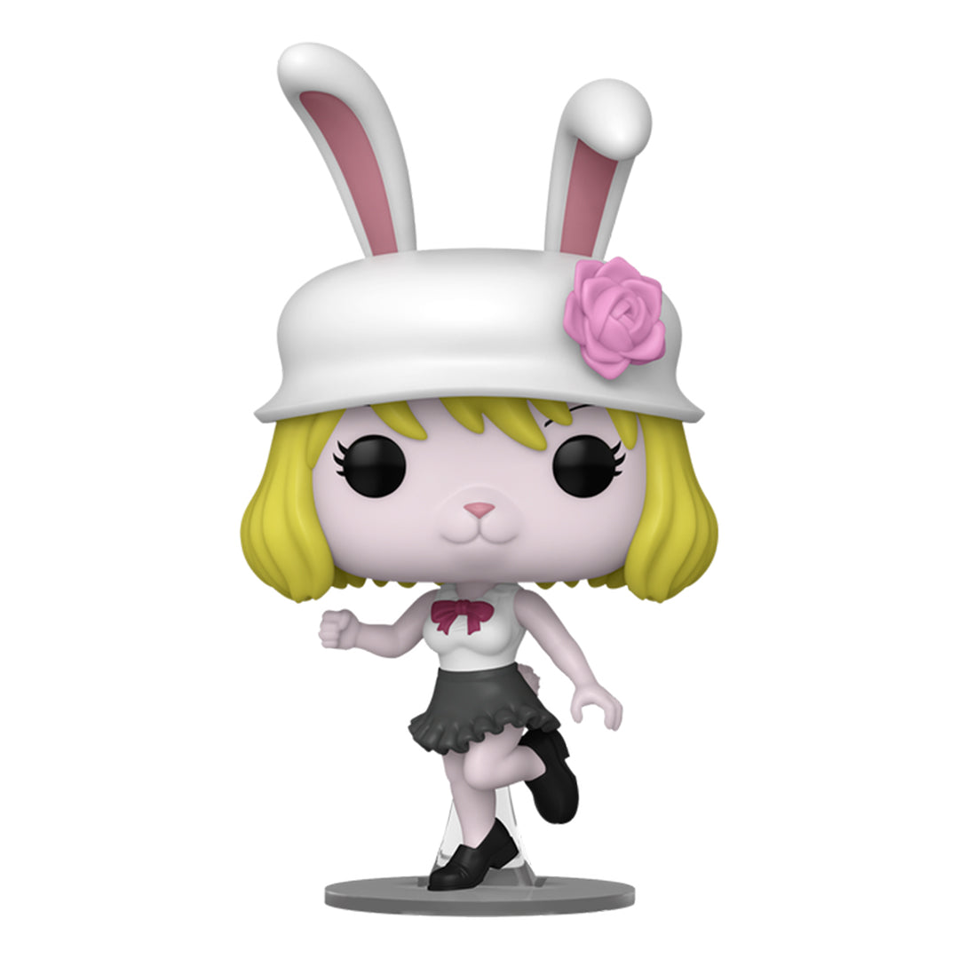 Figurine Pop de Carrot, un personnage de One Piece, avec un pelage blanc cassé, de grandes oreilles de lapin, des cheveux blonds courts et une queue touffue ronde, fabriquée par Funko.
