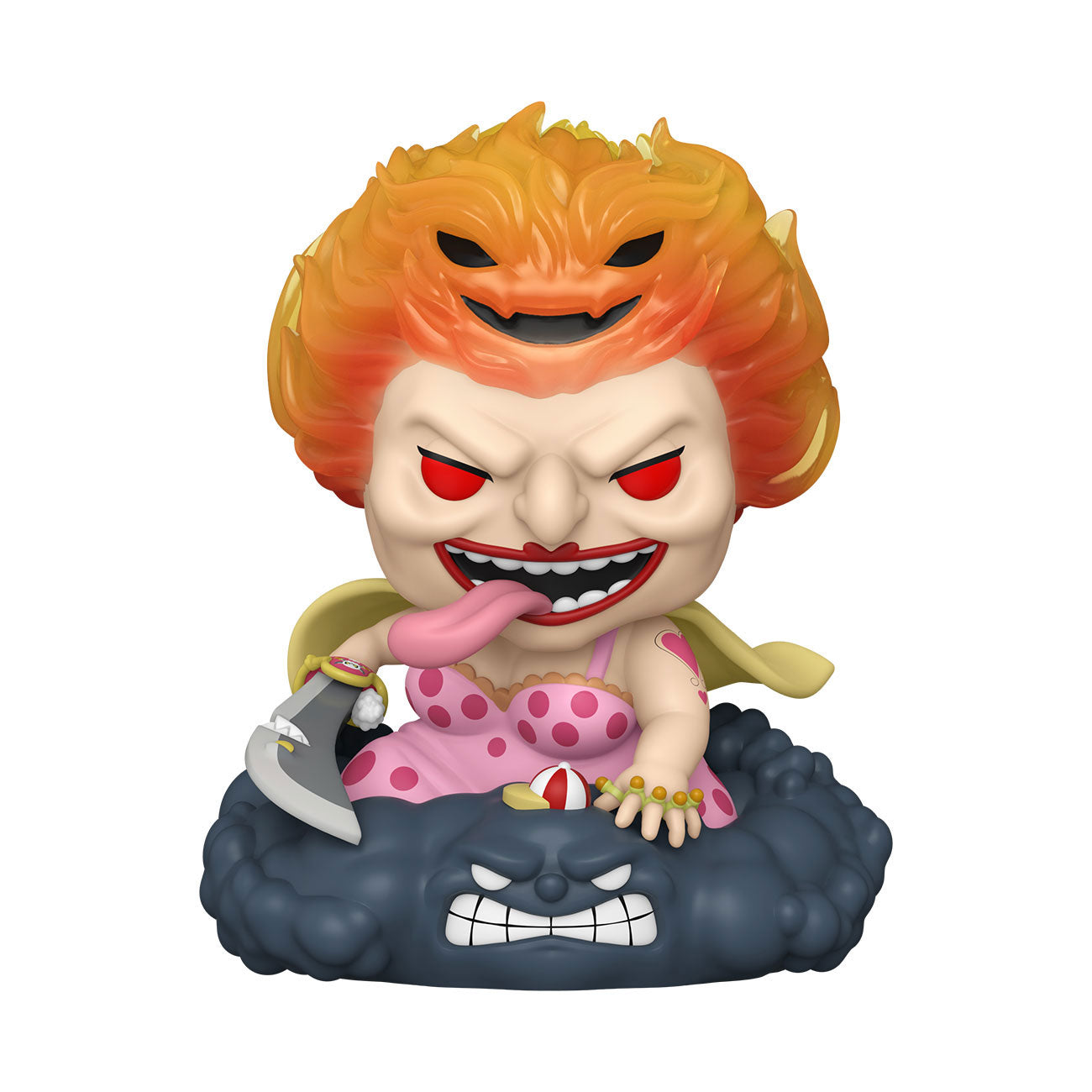 Figurine Pop de Big Mom, personnage de One Piece, dans une pose dynamique montrant sa puissance, fabriquée en PVC avec des détails soignés et des couleurs vives.