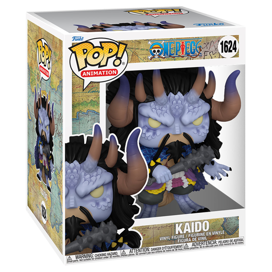 Figurine Pop de Kaido, mi-homme mi-dragon, affichant une pose dynamique avec des écailles et des cornes, fabriquée en PVC par Funko.