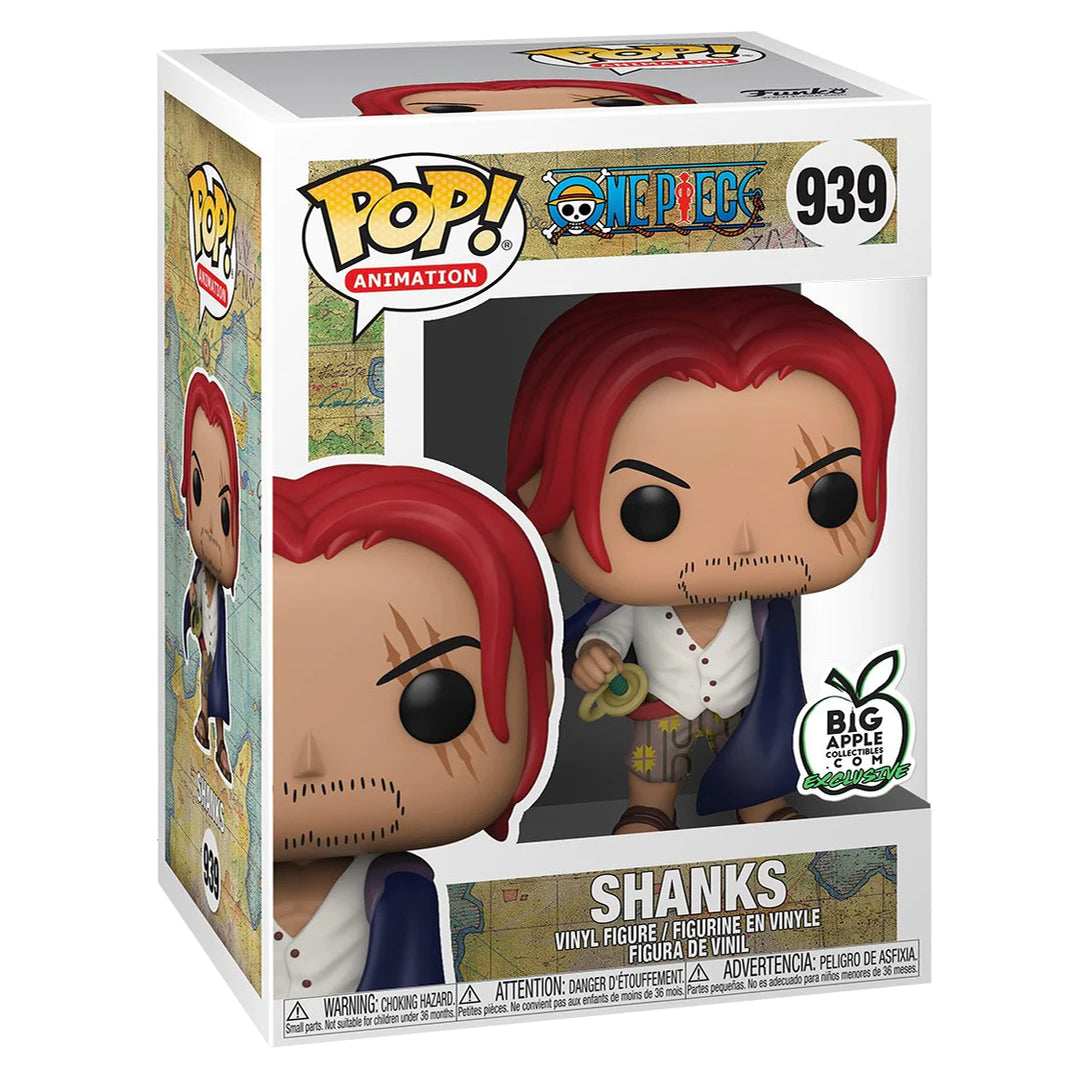 Figurine de Shanks le Roux debout avec la main sur son katana, fabriquée en PVC, mesurant 9 cm de hauteur, avec une pose dynamique et des détails soignés.