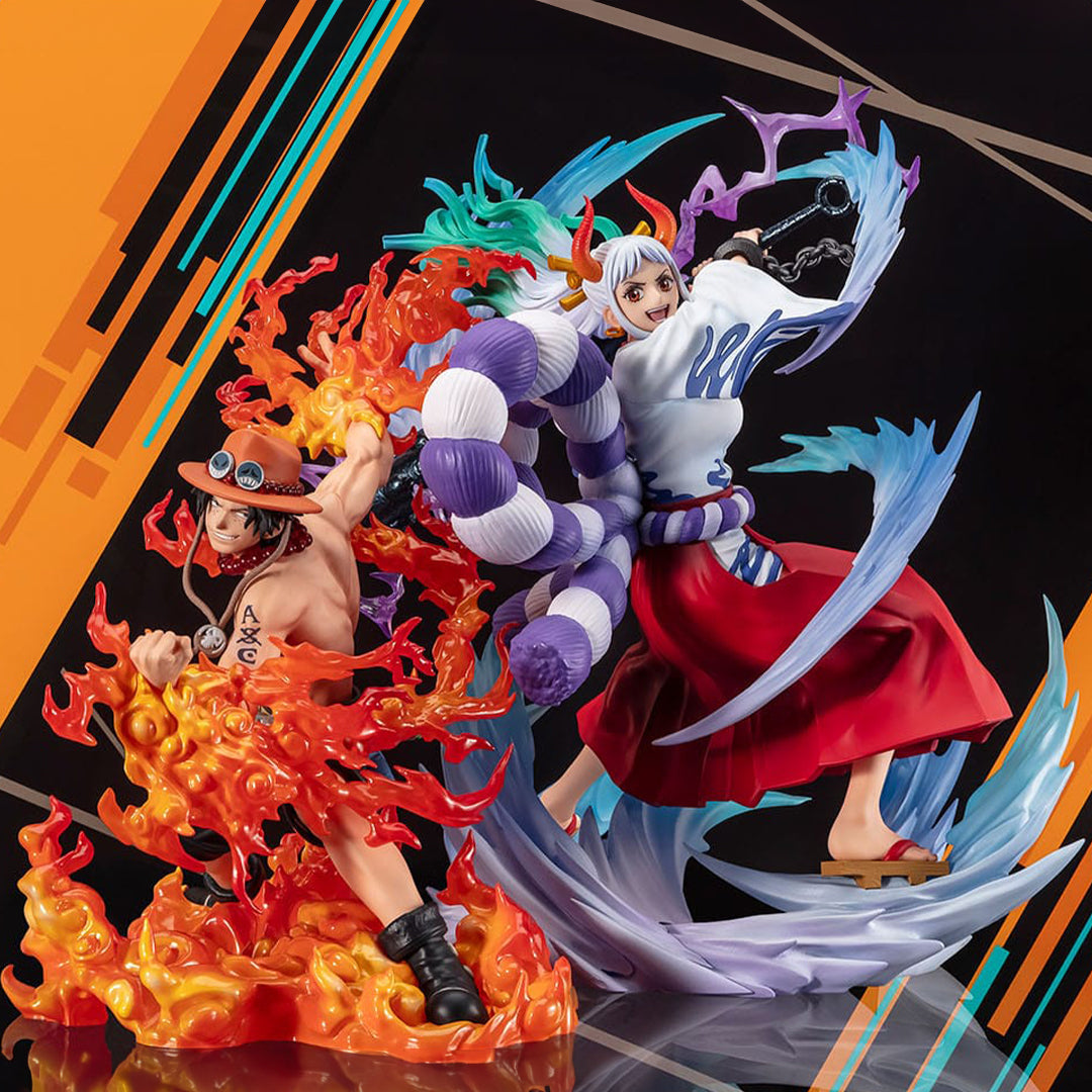 Figurine de Yamato de la série One Piece, mesurant 21 cm, sculptée avec des détails minutieux, tenant un Kanabo dans une pose dynamique avec des effets d'électricité autour. Fabriquée par Tamashii Nations.