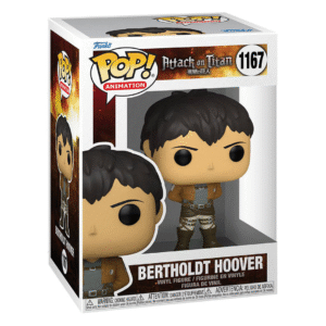 Vue 3/4 de face à mi-distance de la figurine Pop! Animation de Bertholdt Hoover d'Attack on Titan en uniforme militaire.