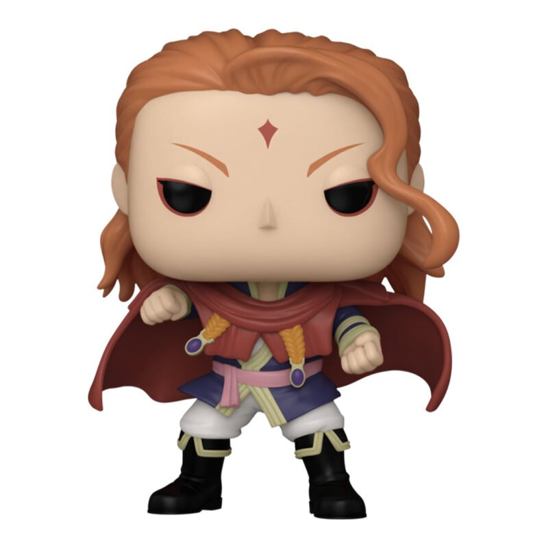 Vue de face en plan d'ensemble de la Funko Pop de Fuego Leon de Black Clover dans une position de combat.