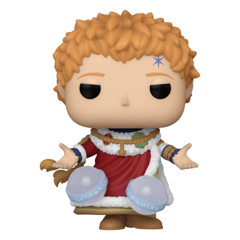 black-clover-figurine-pop-julius-novachrono-1553_1 Vue de face en plan d'ensemble de la Funko Pop de Julius Novachrono de Black Clover les bras légèrement écartés.
