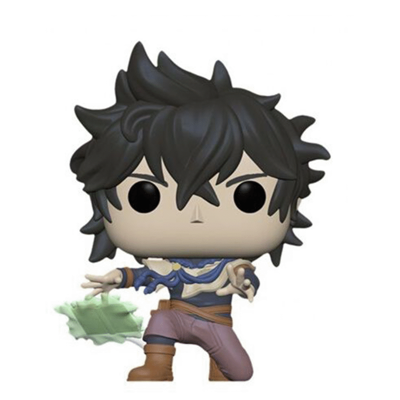 Vue de face en plan d'ensemble de la Funko Pop de Yuno de Black Clover exécutant un geste magique.