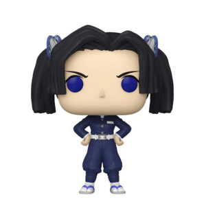 Vue de face avec plan rapproché moyen de la figurine Funko Pop! Aoi Kanzaki de Demon Slayer en uniforme bleu, mains sur les hanches.
