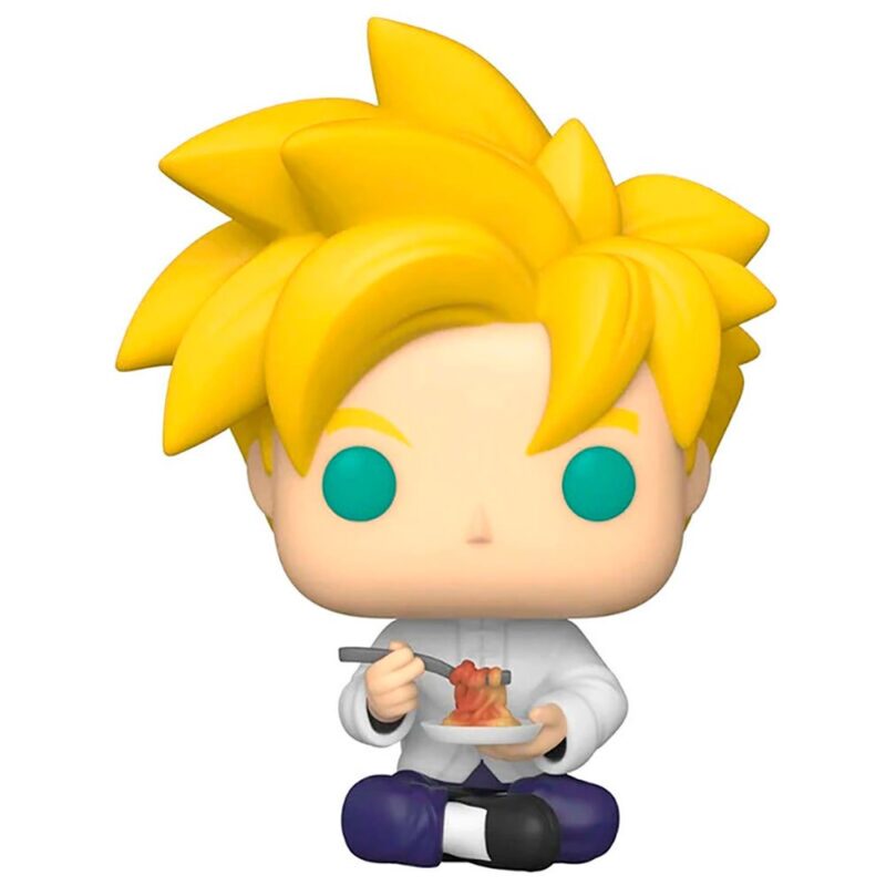 Figurine Pop de Son Gohan en Super Saiyan tenant une assiette de nouilles, fabriquée par Funko.