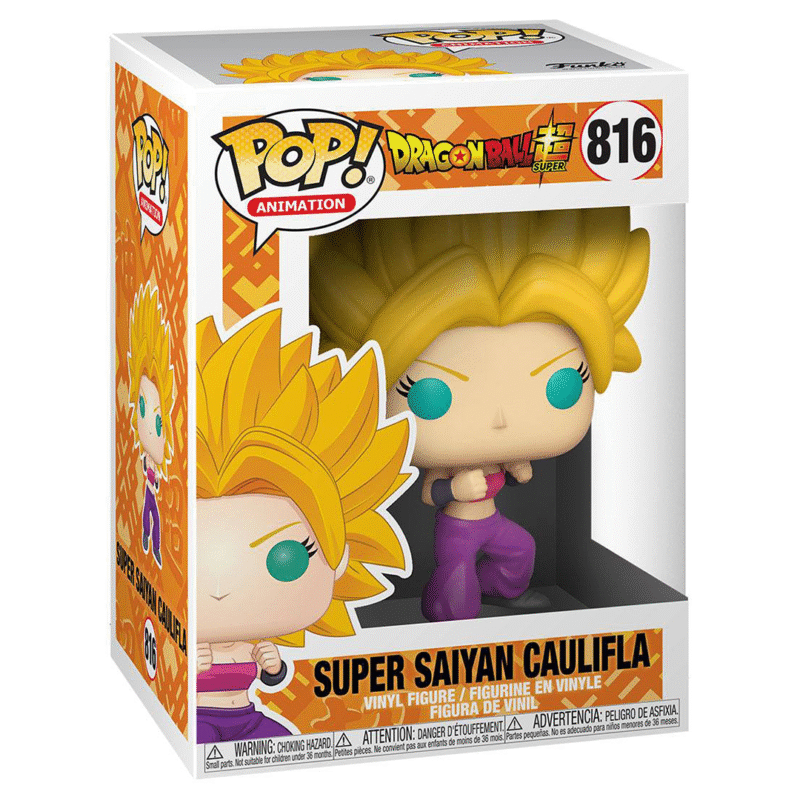 Figurine Pop de Caulifla sous sa forme Super Saiyan, fabriquée par Funko, mesurant 9 cm en PVC.