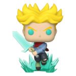 Figurine Pop de Trunks en Super Saiyan brandissant une épée avec une aura translucide entourant ses pieds, fabriquée par Funko.
