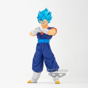 Figurine de Vegetto en Super Saiyan Blue mesurant 18 cm, représentant la fusion de Gokû et Vegeta, fabriquée par Banpresto.