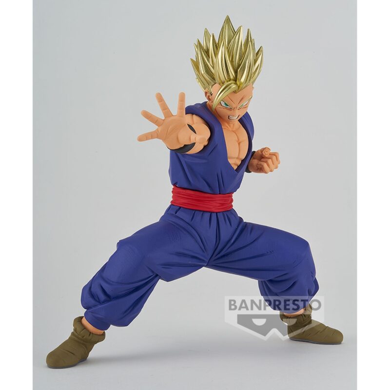 Figurine de Son Gohan en tenue bleue inspirée de Piccolo, fabriquée par Banpresto, mesurant 13 cm, en PVC.
