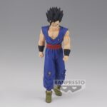 Figurine de Ultimate Gohan de Dragon Ball Super, mesurant 19 cm, représentant le personnage dans une pose confiante avec des cheveux noirs ébouriffés et des yeux déterminés, sculptée en PVC par Banpresto.