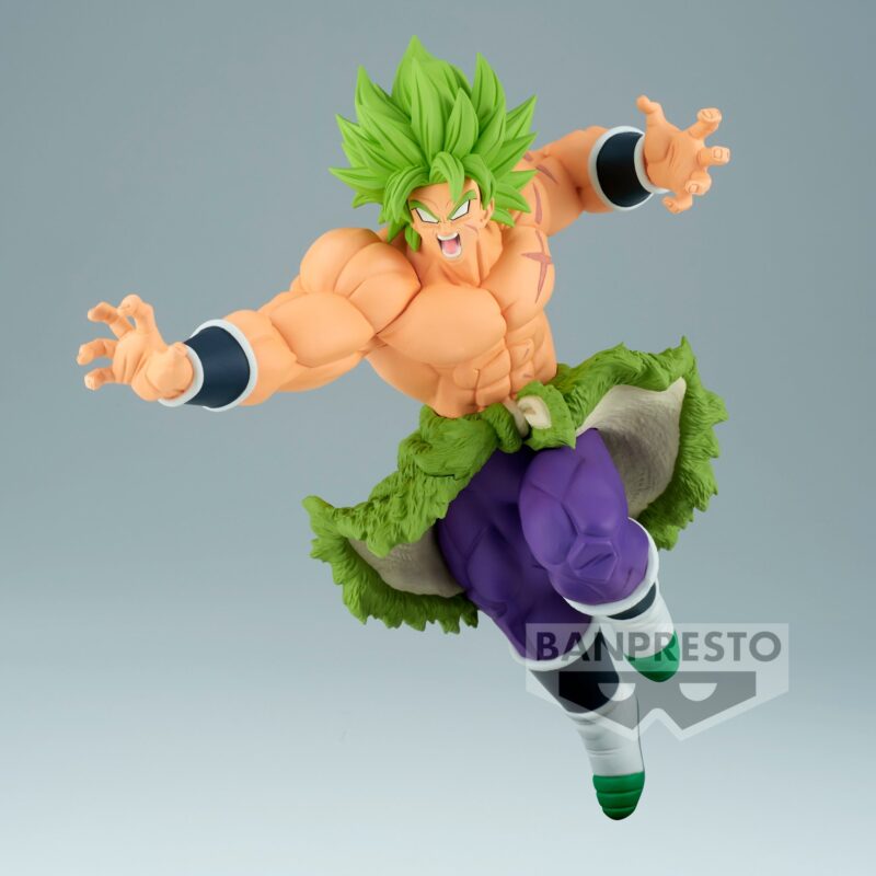 Figurine de Broly en Super Saiyan, mesurant 19 cm, détaillant son expression colérique et sa posture dynamique, fabriquée par Banpresto.