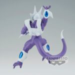 Figurine de Cooler de Dragon Ball Z, mesurant 17 cm, représentée dans une posture dynamique, prête à lancer une attaque, avec des détails précis sur son design et sa tenue.