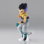 Figurine de Gotenks représentant la fusion entre Goten et Trunks, en PVC, mesurant 13 cm, avec des détails précis et des poses dynamiques.