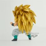 Figurine Gotenks Super Saiyan 3 de Banpresto représentant un jeune guerrier avec un sourire confiant, des cheveux blonds hérissés et un uniforme de combat, dans une pose dynamique.