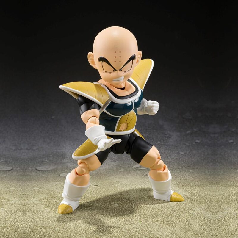 Figurine articulée de Krilin de la série Dragon Ball Z, représentant le personnage avec des détails fidèles à la saga Namek, en PVC, mesurant 11 cm.