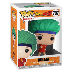 Figurine de Bulma dans une tenue rouge avec une coupe afro, fabriquée par Funko.