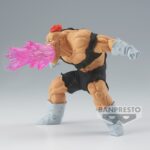 Figurine de Reacum de Dragon Ball Z en action, utilisant son attaque Recoome Eraser Gun, avec une vague d'énergie rose et des détails translucides, fabriquée par Banpresto.