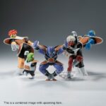 Figurine de Recoome de l'Escadron Ginyu, mesurant 14 cm, représentant Recoome de dos avec les bras écartés, fabriquée par Banpresto.