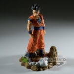 Figurine de Son Gohan en position de combat, mesurant 12 cm, vêtue de sa tenue emblématique, avec un regard déterminé, représentant un moment clé de Dragon Ball Z.