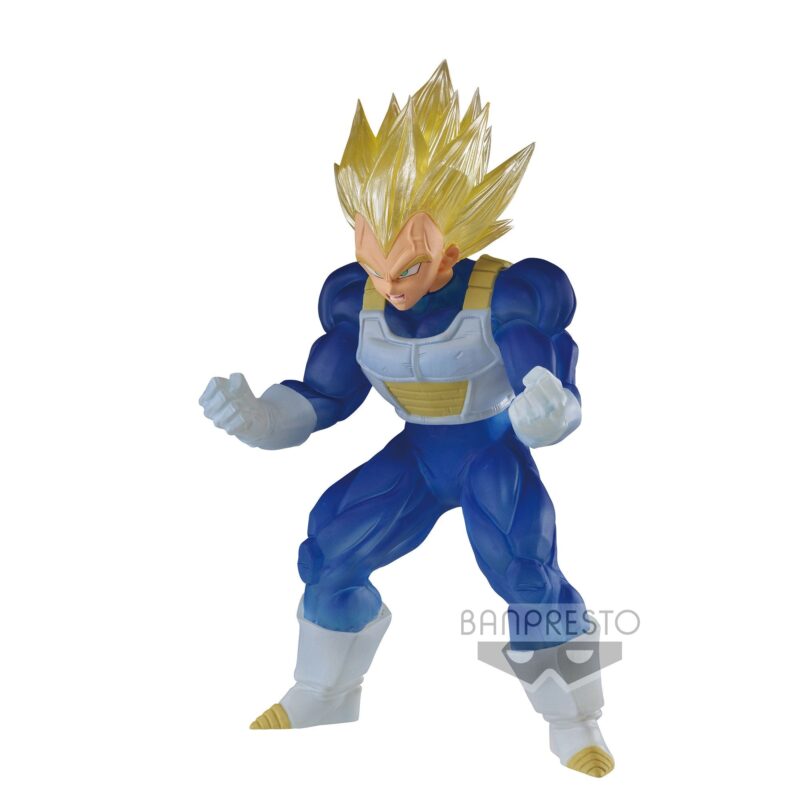 Figurine de Vegeta de Dragon Ball, représentant le Prince des Saiyans avec une expression déterminée, fabriquée par Banpresto.