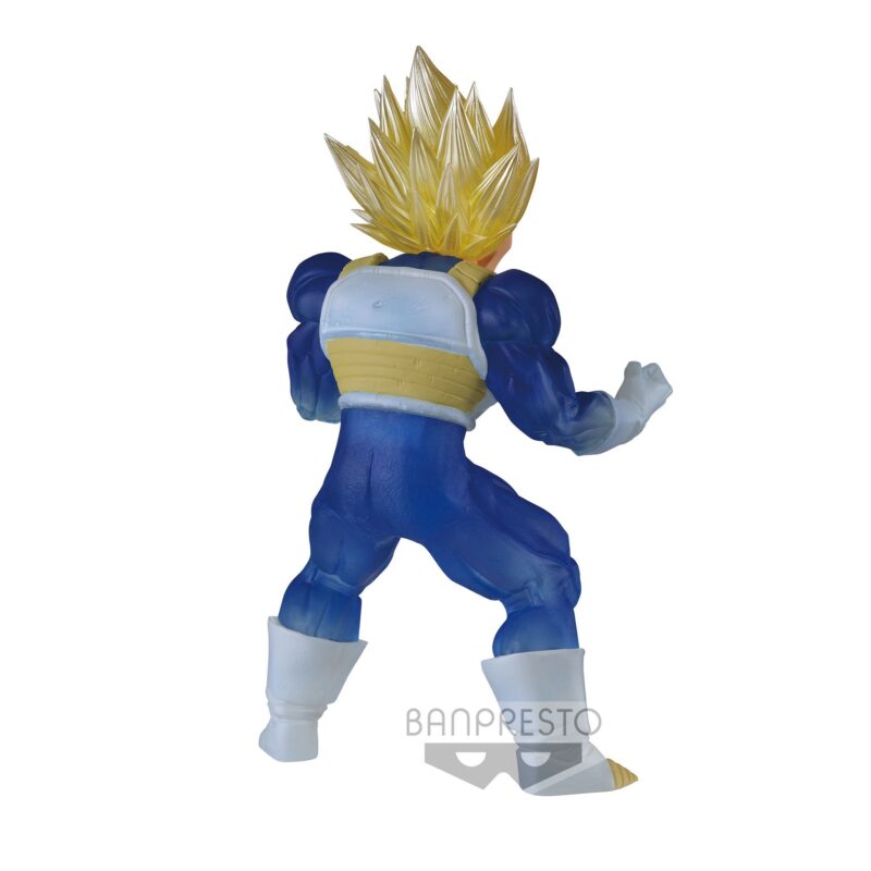 Figurine de Vegeta de Dragon Ball, représentant le Prince des Saiyans avec une expression déterminée, fabriquée par Banpresto.