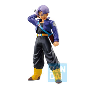Figurine de Trunks, personnage de Dragon Ball, avec une épée dans son fourreau, affichant une expression déterminée, mesurant 23 cm, fabriquée par Bandai Ichibansho.