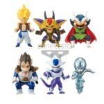 Figurines de Dragon Ball Z représentant Gogeta Super Saiyan, Dieu Démon Hildegard, Son Gohan en Great Saiyaman, Vegeta Oozaru, Cooler et Metal Cooler, fabriquées par Banpresto.